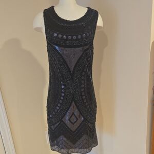 Molly Bracken Black and Silver Embellished Mini Dress